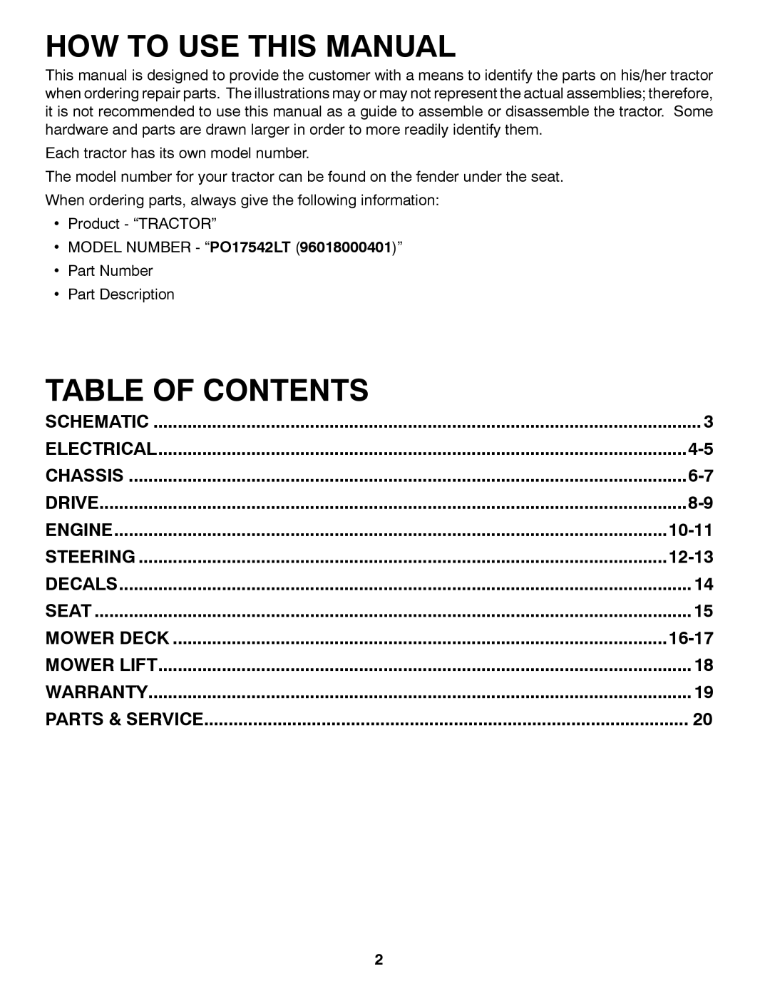 Poulan PO17542LT manual HOW to USE this Manual 