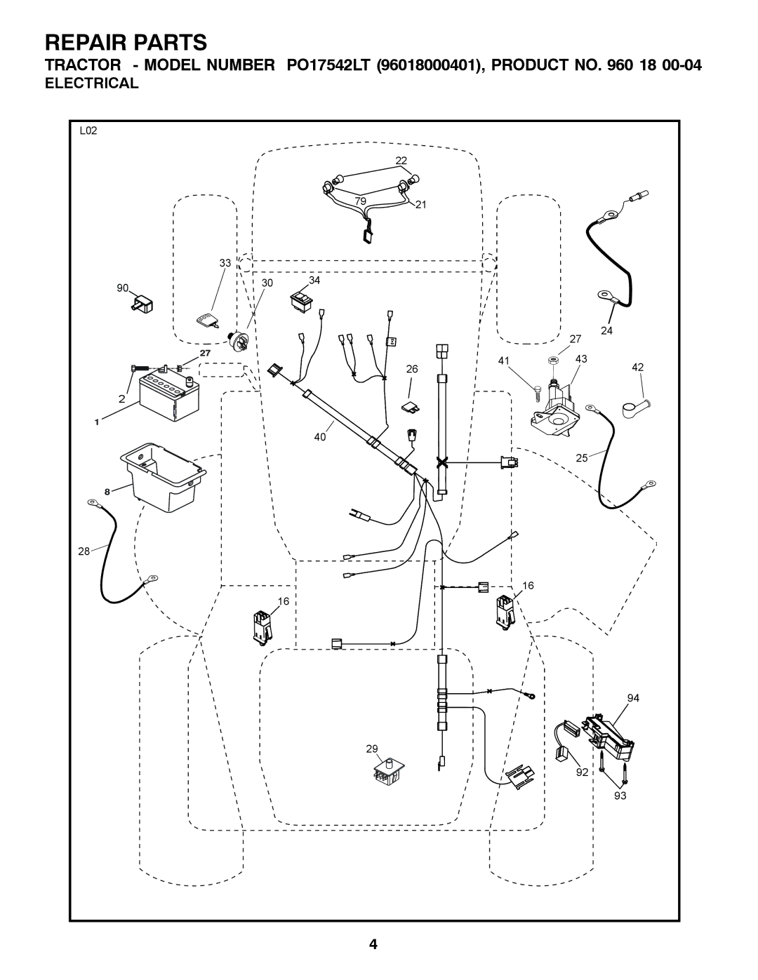 Poulan PO17542LT manual Electrical 