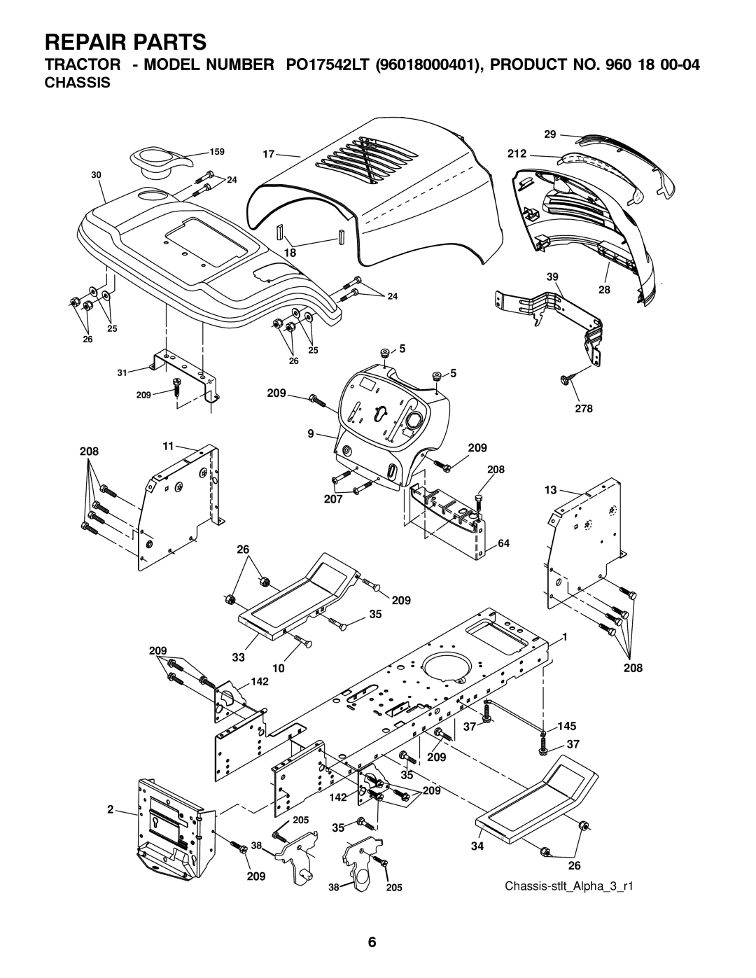 Poulan PO17542LT manual Chassis 