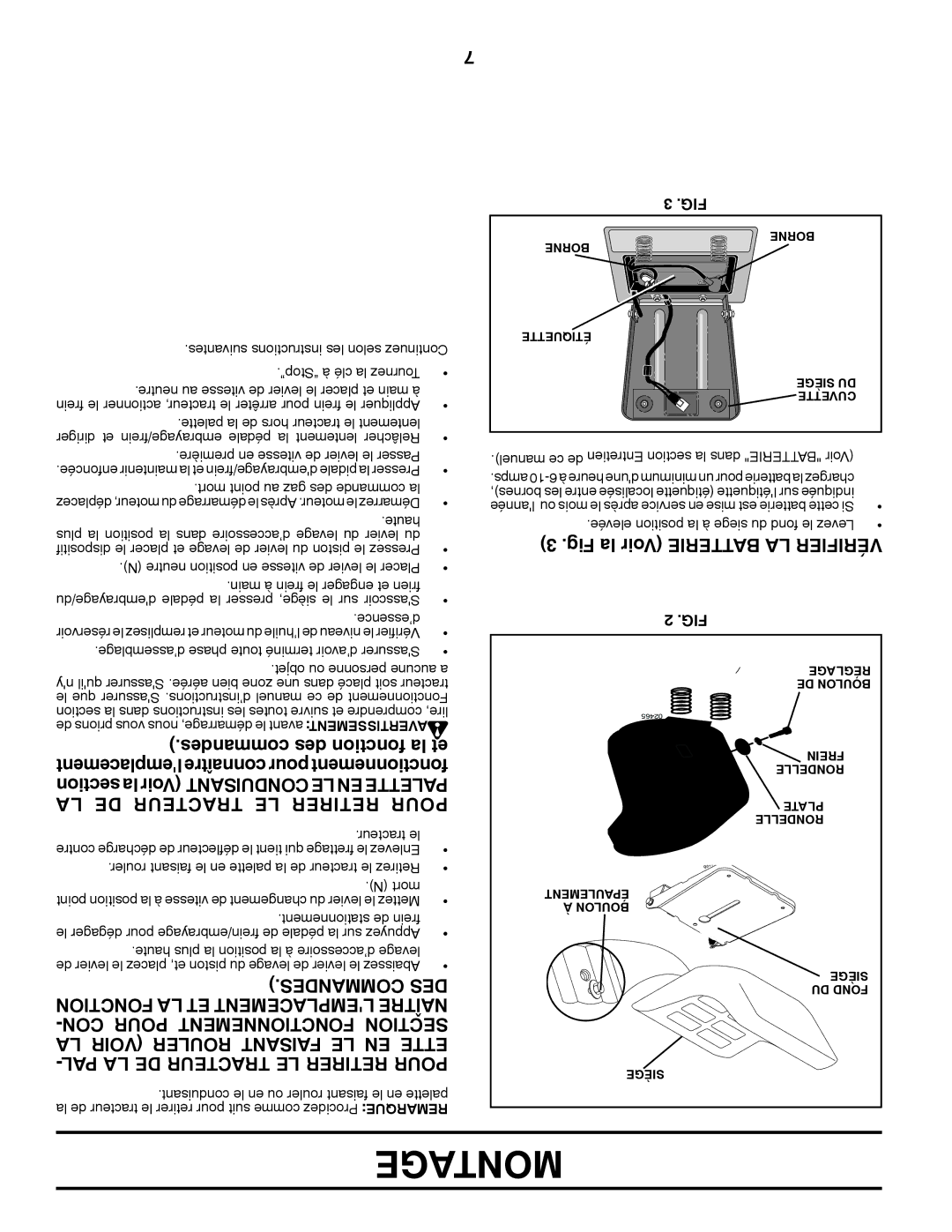 Poulan PO17542LT manual LA DE Tracteur LE Retirer Pour, Desmancom DES, CON Pour Mentnetionfonc Tionsec 