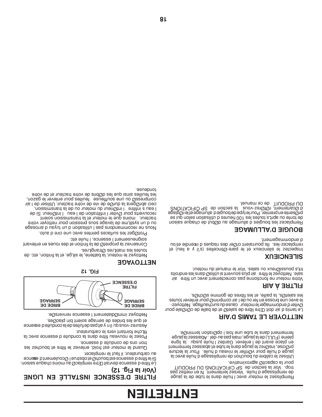 Poulan PO17542LTX Entretien, Ligne EN Installé D’ESSENCE Filtre, ’ALLUMAGE Bougie, AIR À Filtre, ’AIR Tamis LE Nettoyer 