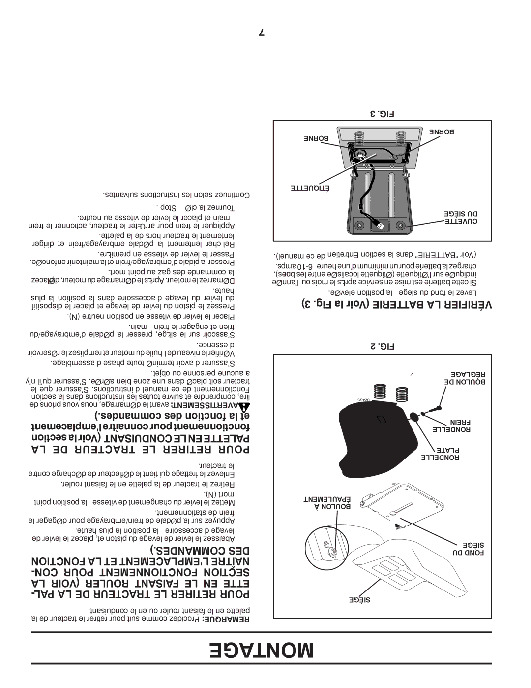 Poulan PO17542LTX manual LA DE Tracteur LE Retirer Pour, Desmancom DES, CON Pour Mentnetionfonc Tionsec 