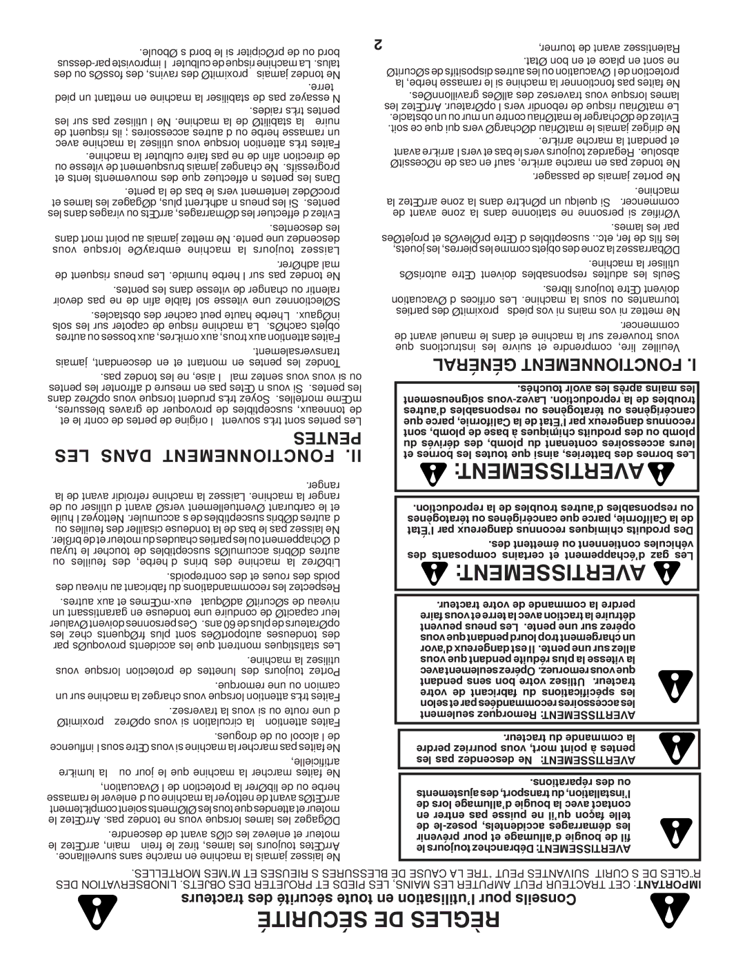Poulan PO17542LTX manual Pentes, LES Dans Fonctionnement, Général Fonctionnement 