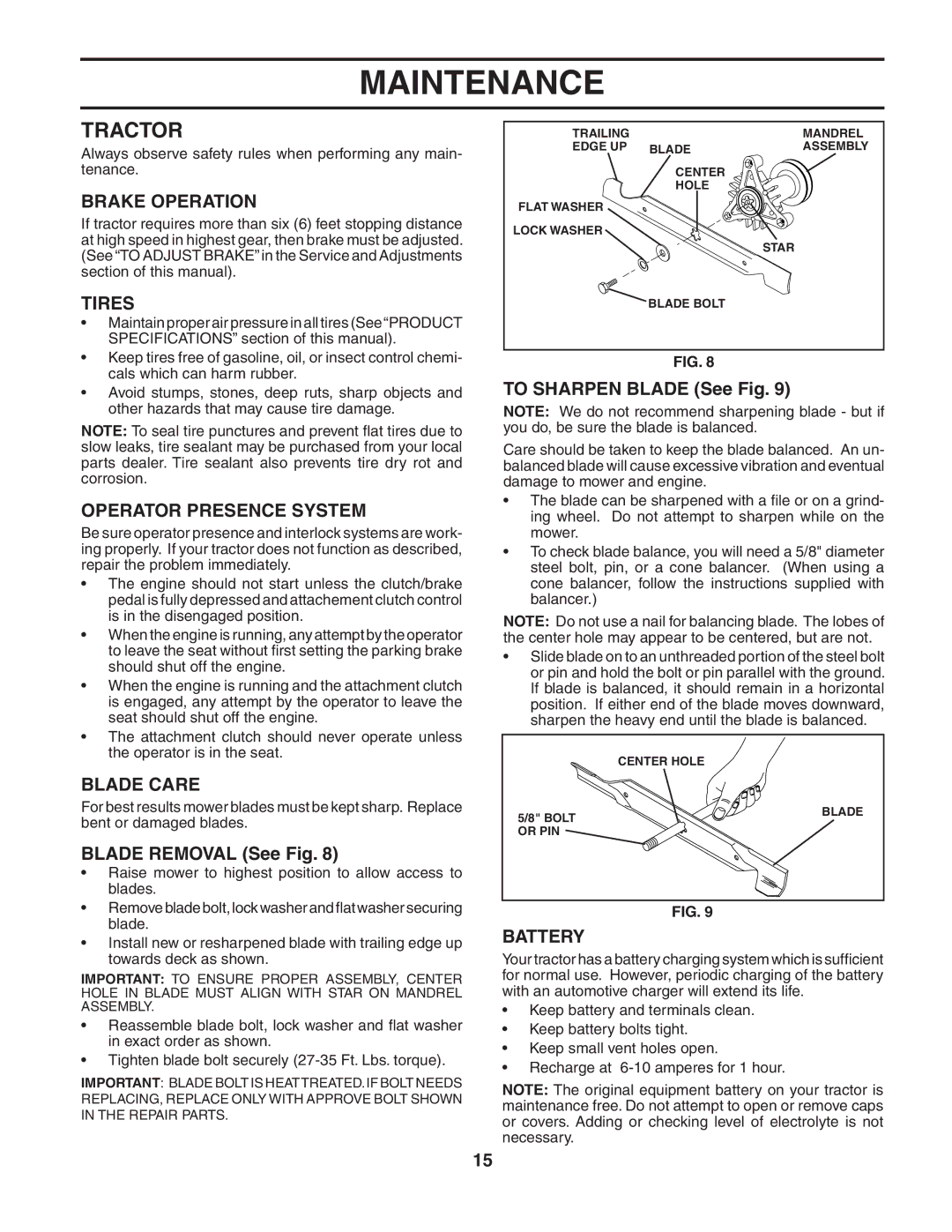 Poulan PO17542STA manual Tractor 