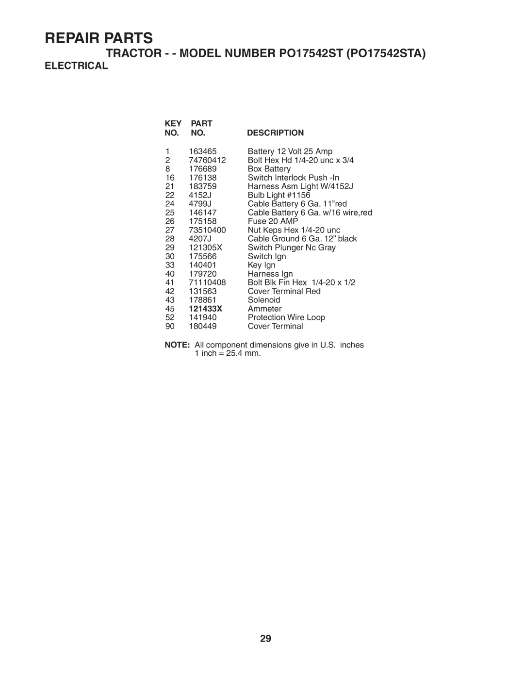 Poulan PO17542STA manual KEY Part Description 