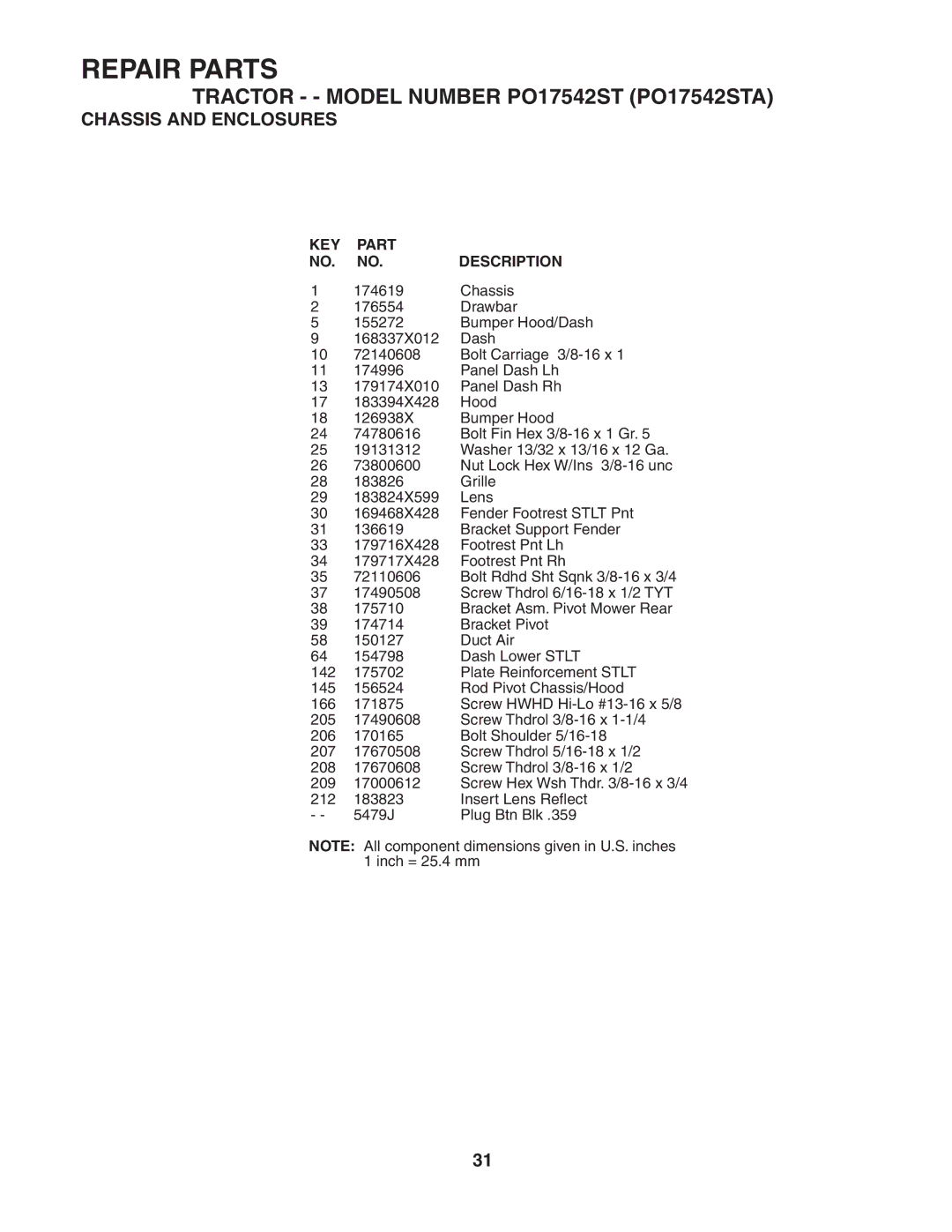 Poulan PO17542STA manual Key 