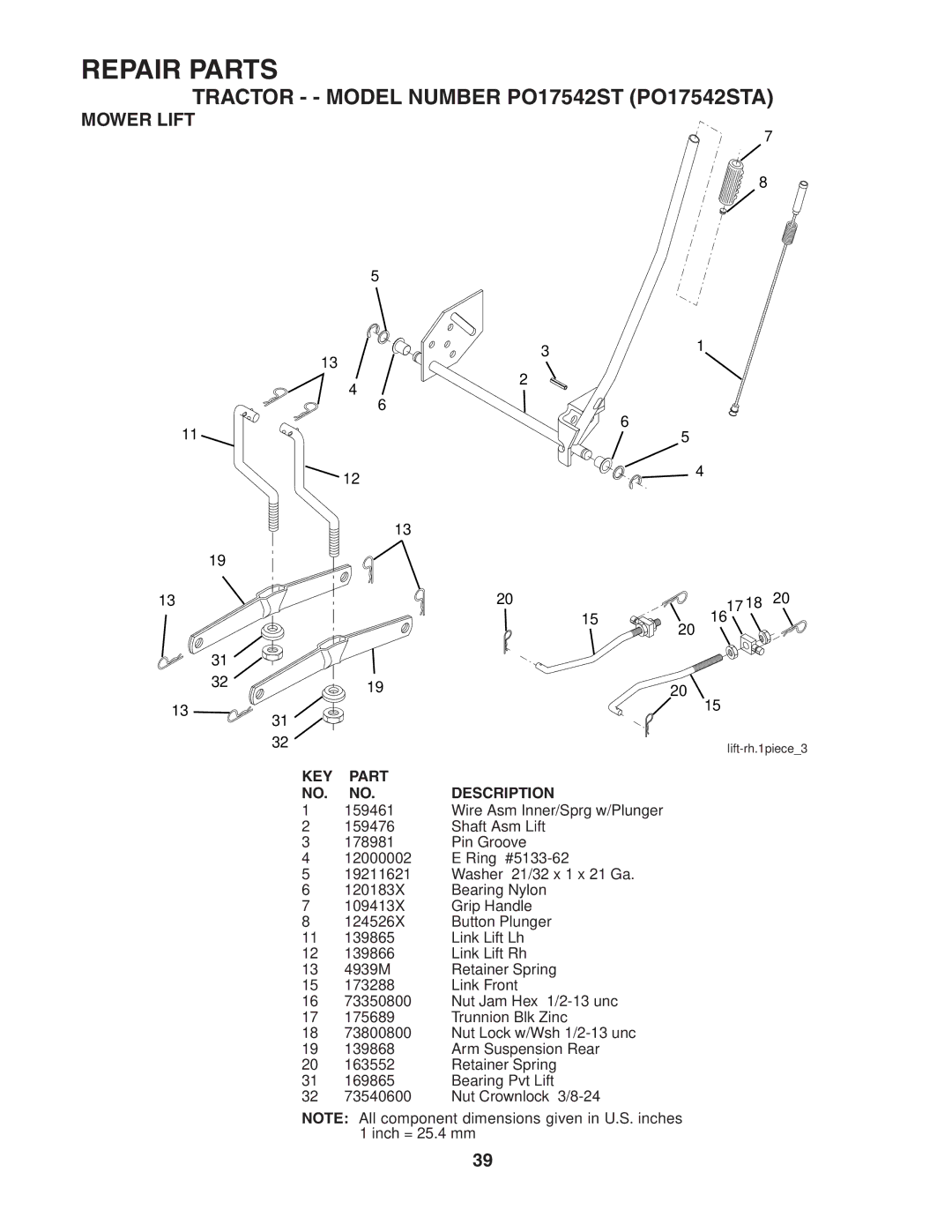 Poulan PO17542STA manual Mower Lift 