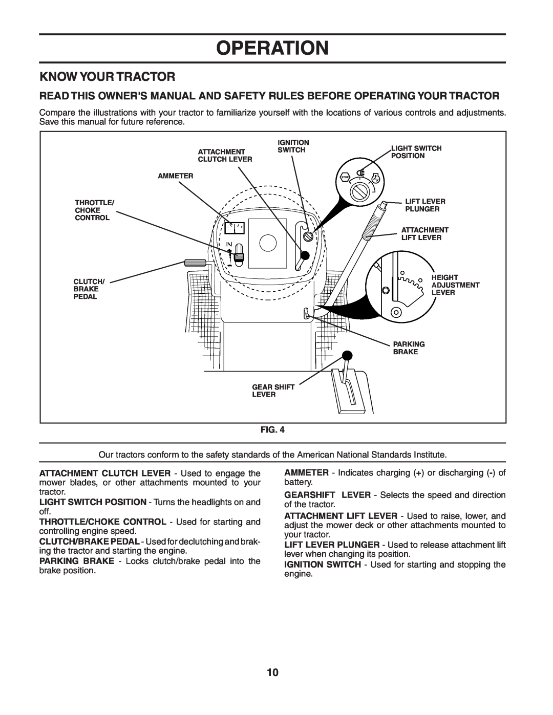 Poulan PO17542STA manual Know Your Tractor, Operation 