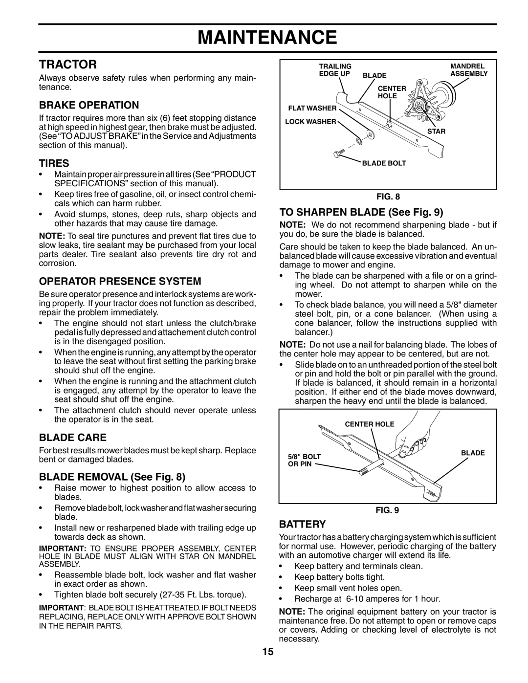 Poulan PO17542STB manual Tractor 