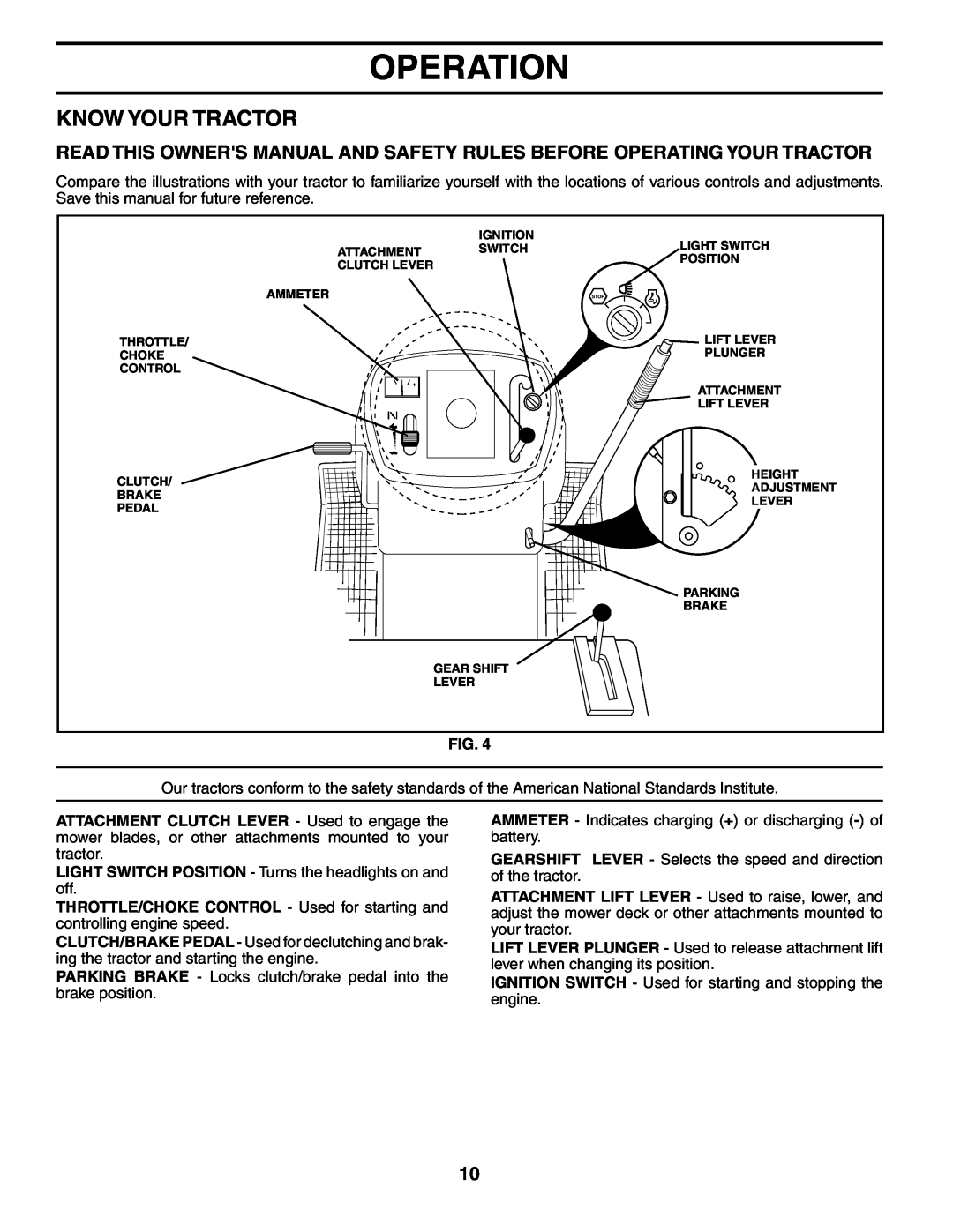 Poulan PO17542STB manual Know Your Tractor, Operation 