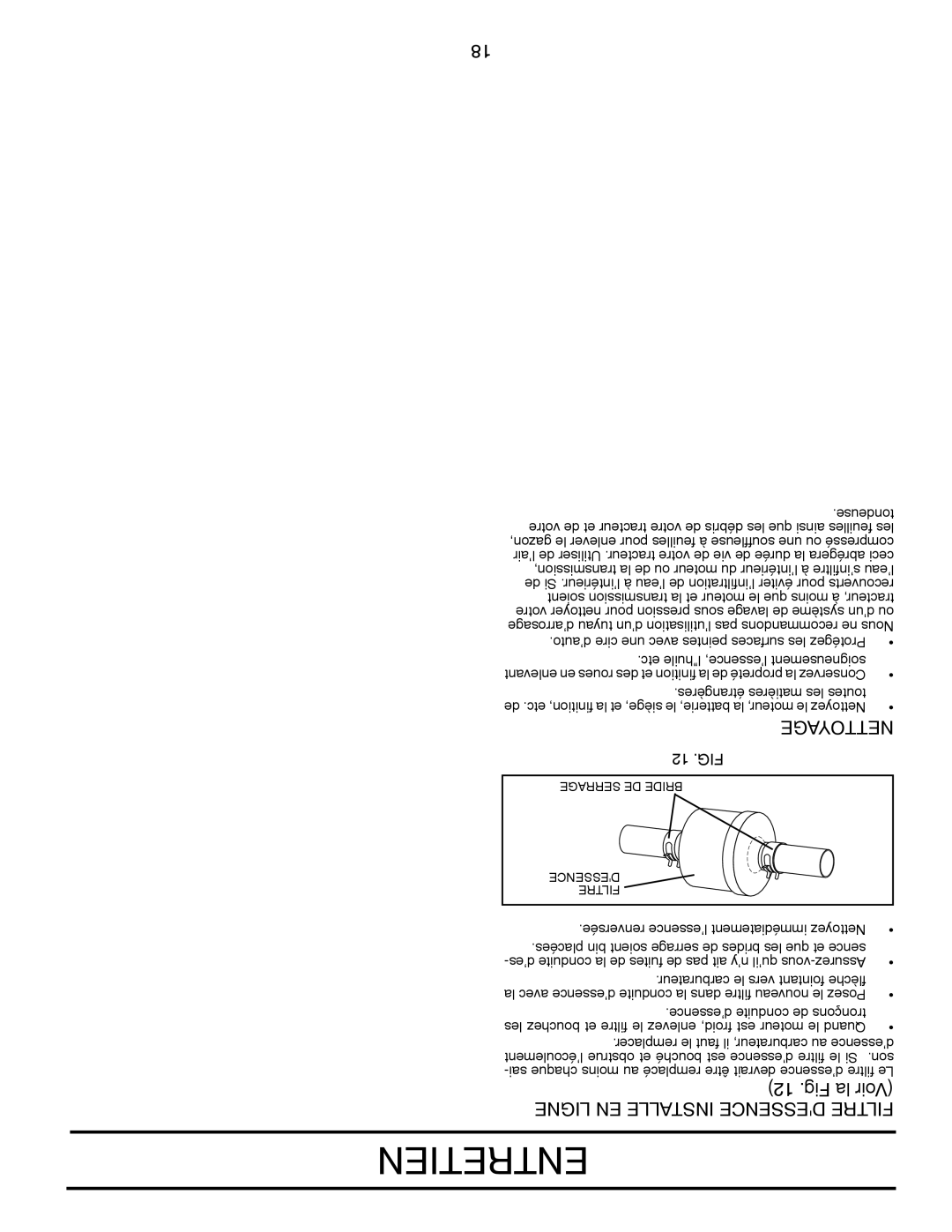 Poulan PO175H42LT manual Entretien, Nettoyage, Ligne EN Installe Dessence Filtre, 12 .FIG 