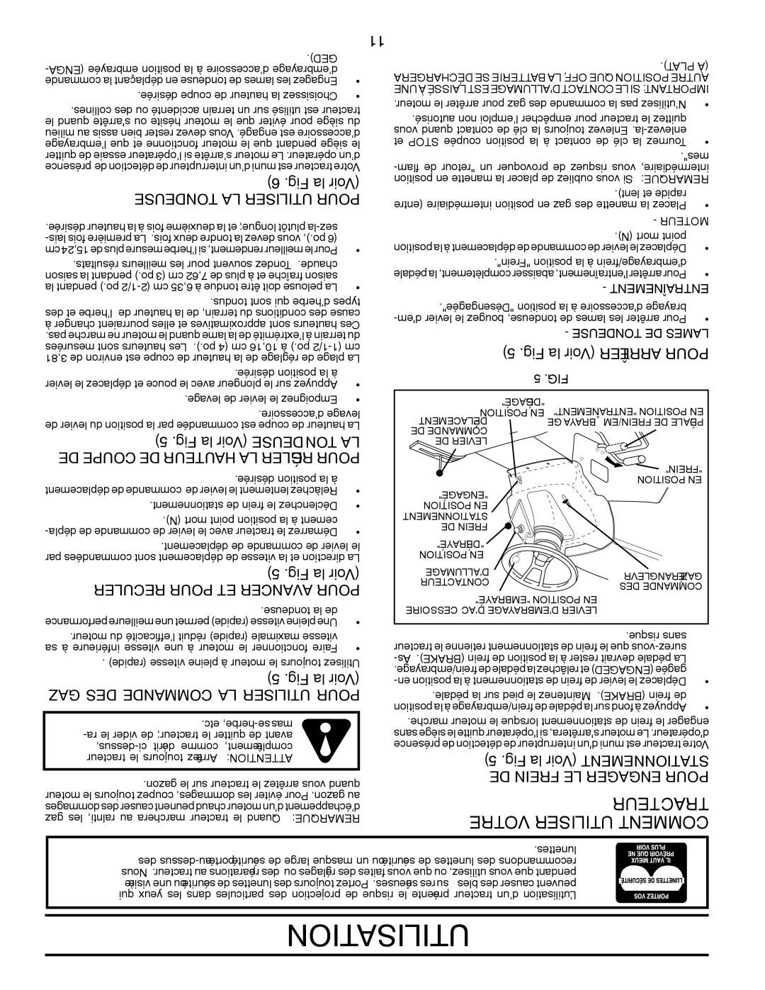 Poulan PO175H42LT manual Teurtrac Votre Utiliser Comment, DE Coupe DE Hauteur LA Régler Pour, Reculer Pour ET Avancer Pour 