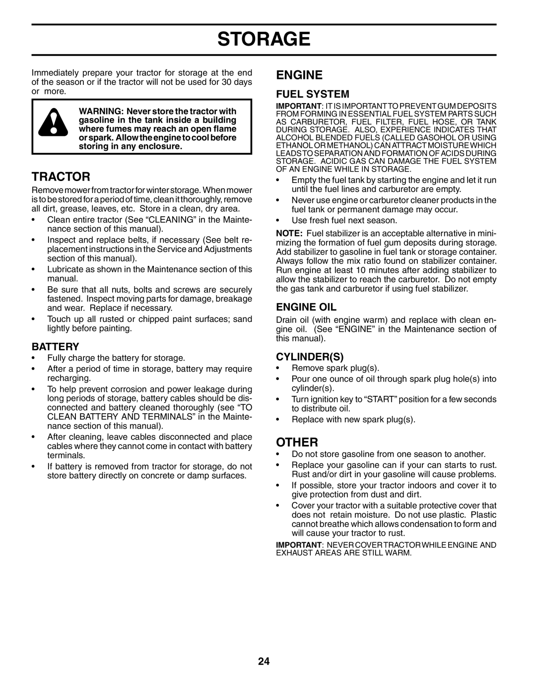 Poulan PO175H42STB manual Storage, Other, Fuel System, Engine OIL, Cylinders 