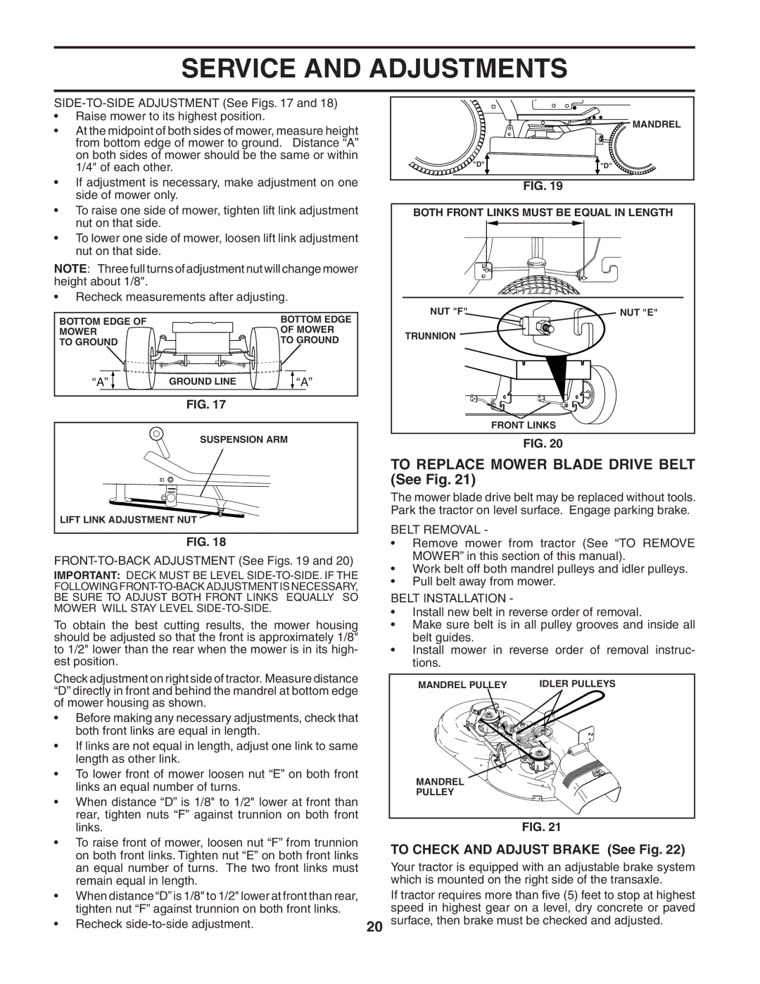 Poulan PO17H42STA manual To Replace Mower Blade Drive Belt See Fig, Belt Removal, Belt Installation 