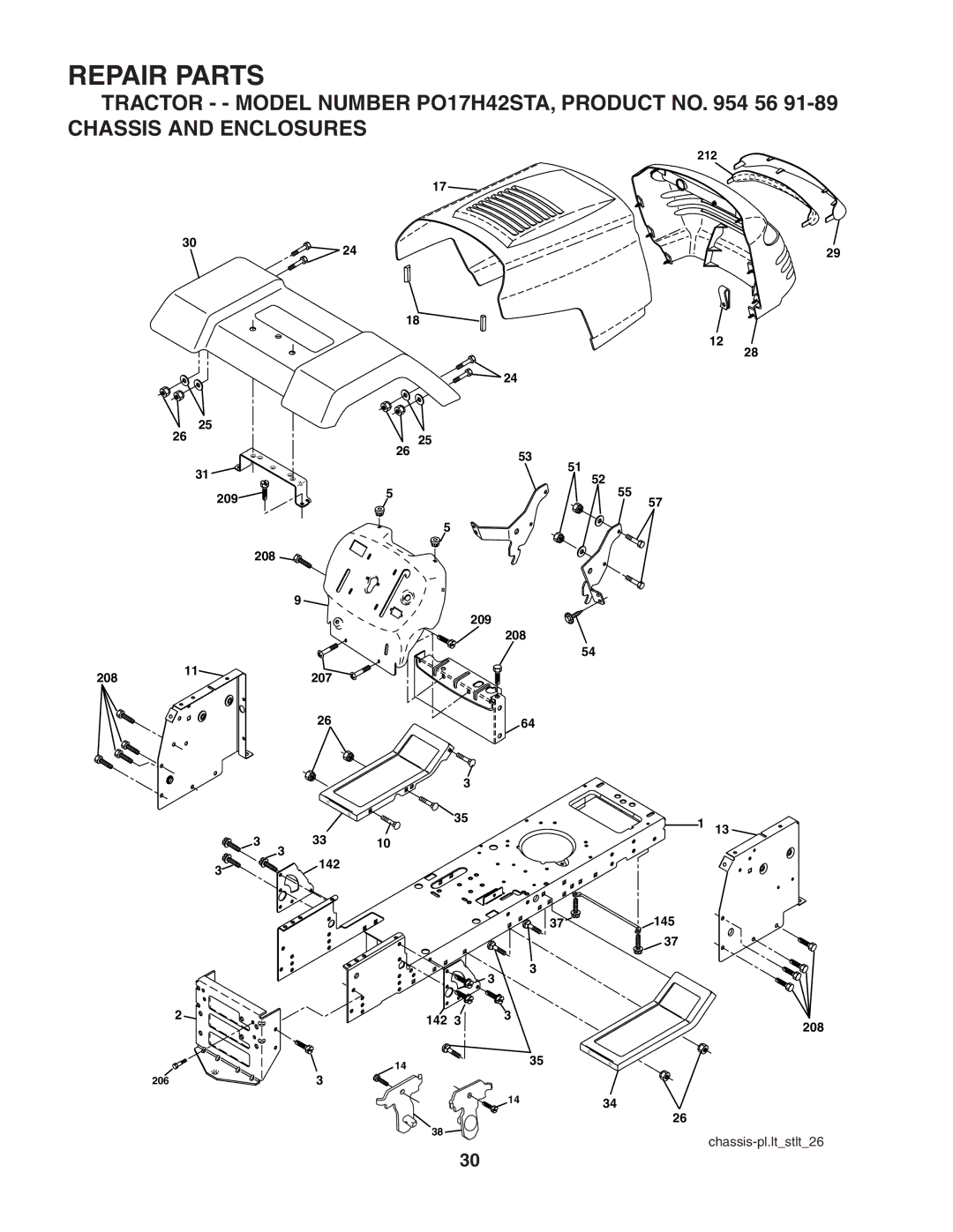 Poulan PO17H42STA manual 209 208 207 142 145 