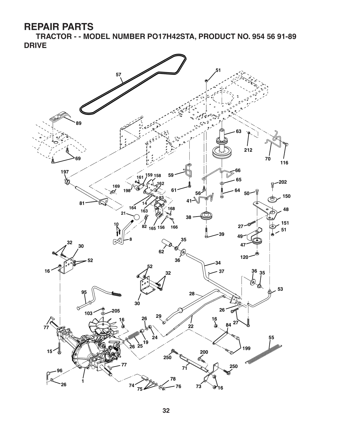 Poulan manual Tractor - Model Number PO17H42STA, Product no 56 Drive 