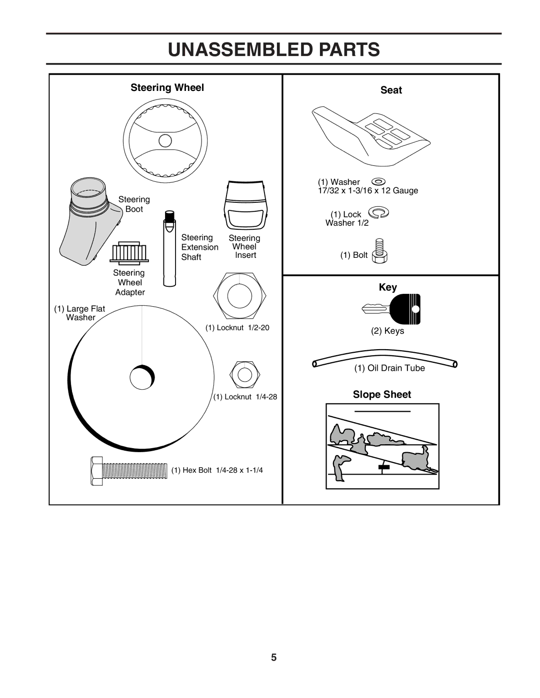 Poulan PO17H42STA manual Unassembled Parts, Steering Wheel Seat 