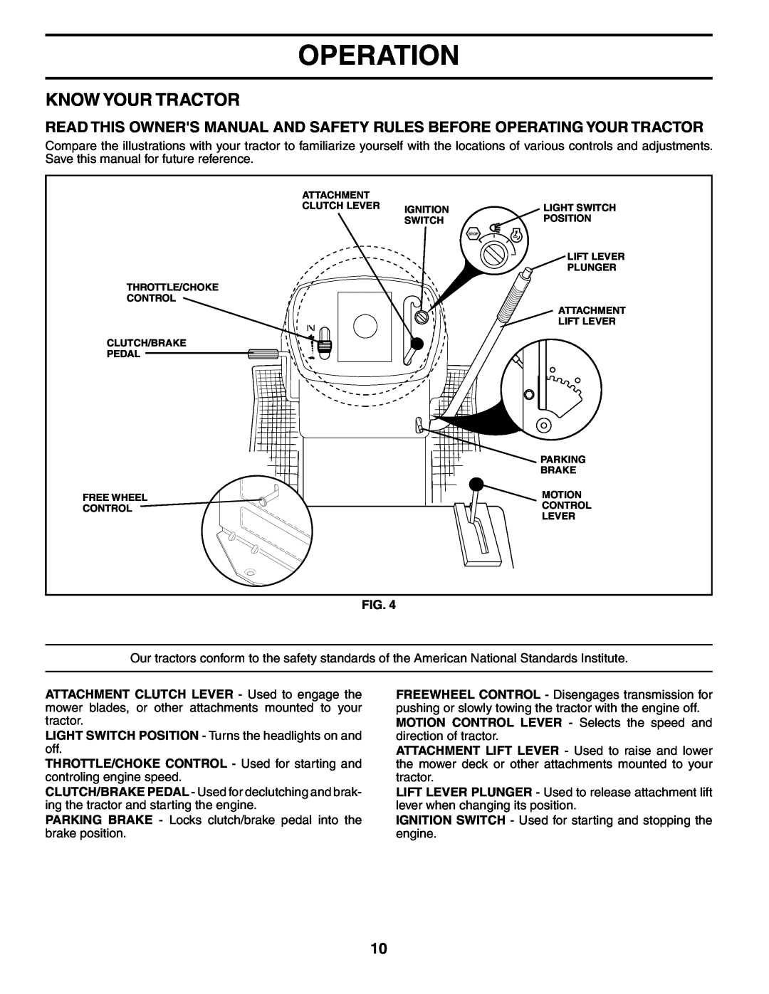 Poulan PO17H42STB manual Know Your Tractor, Operation 