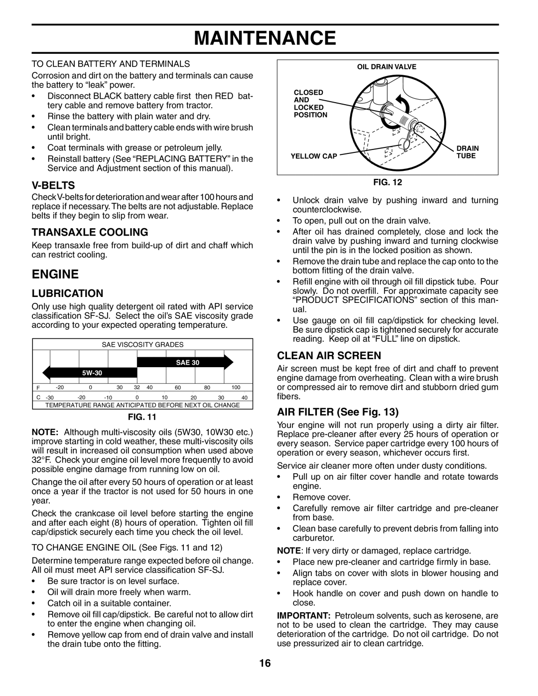 Poulan PO1842STA manual Engine, Belts, Transaxle Cooling, Lubrication, Clean AIR Screen 