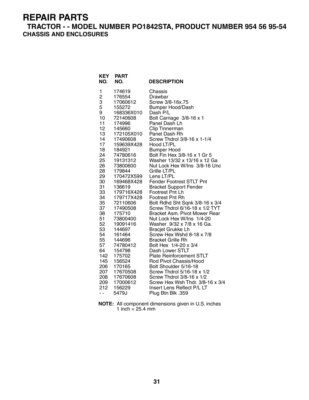 Poulan PO1842STA manual Repair Parts 