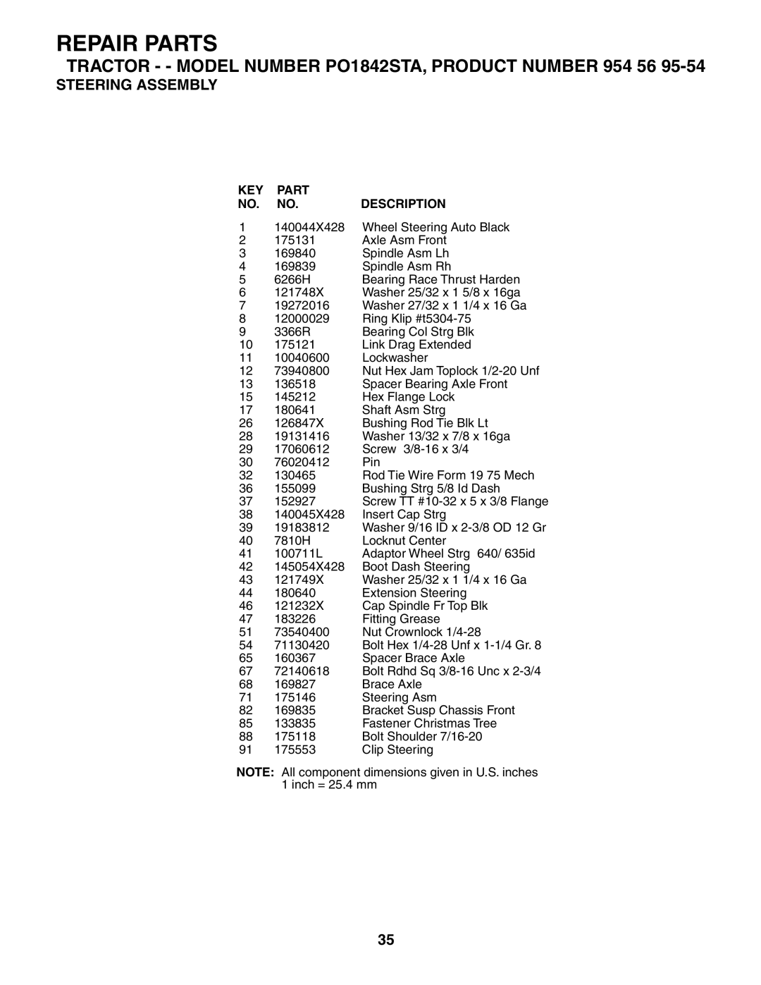 Poulan PO1842STA manual Repair Parts 