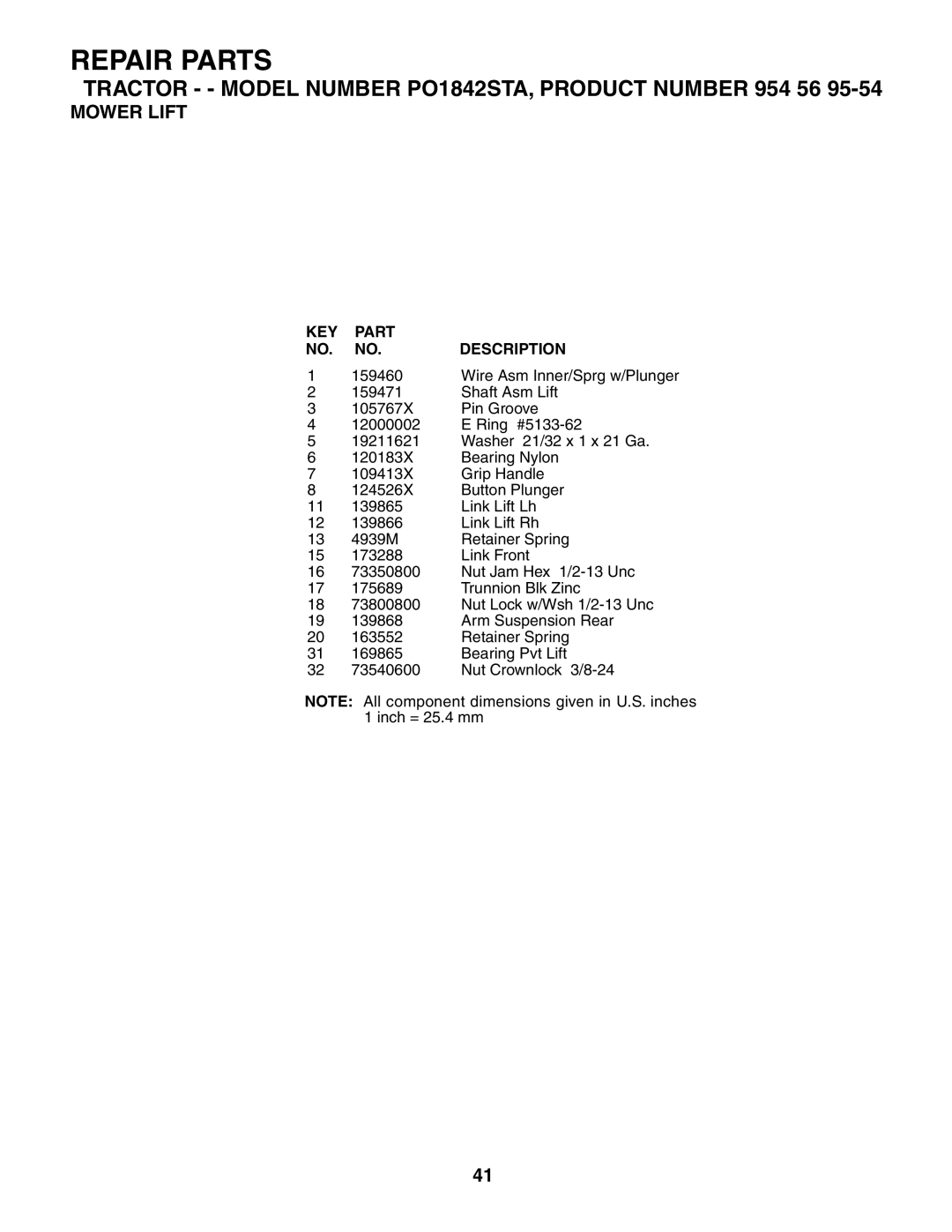 Poulan PO1842STA manual Repair Parts 