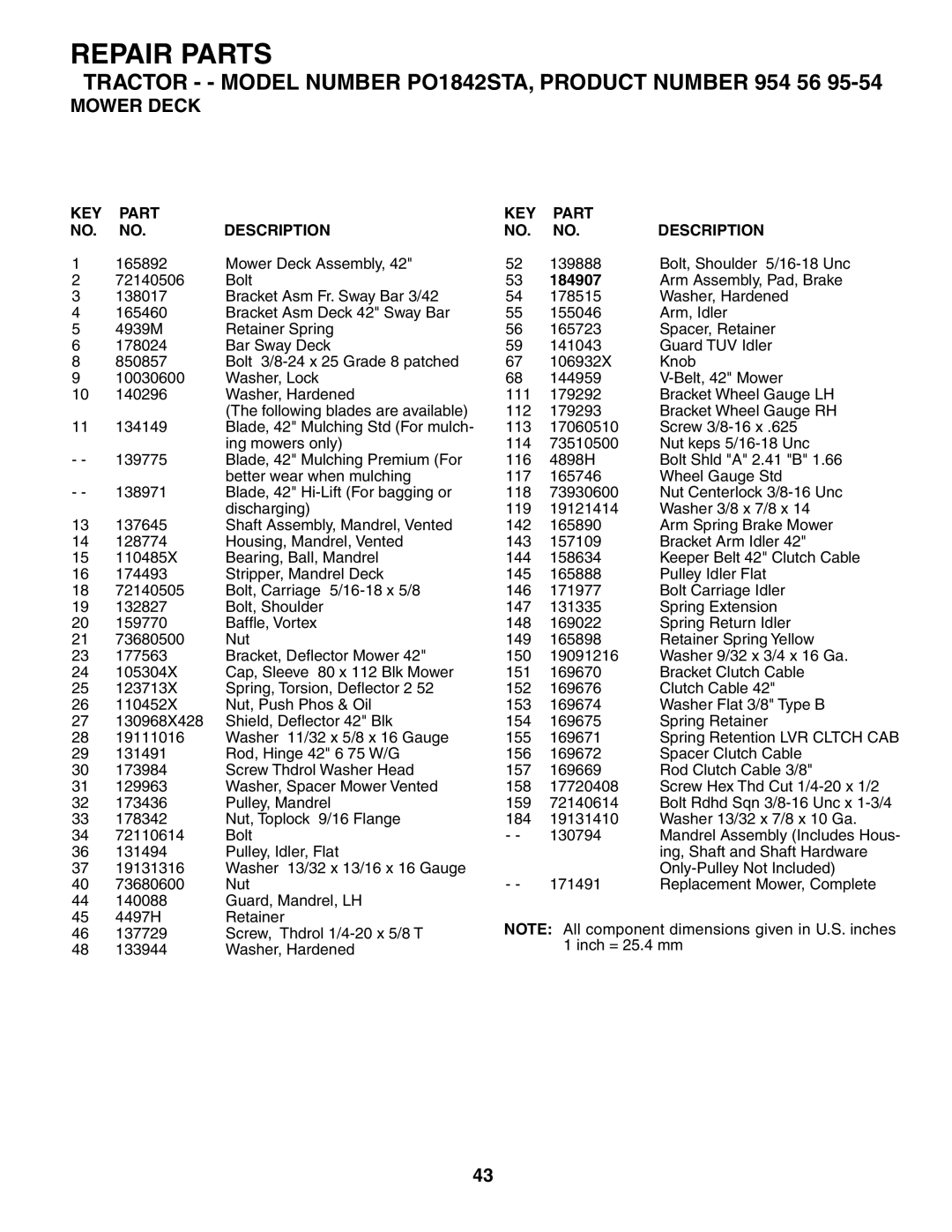 Poulan PO1842STA manual 184907 