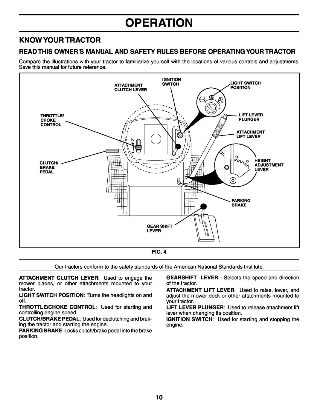 Poulan PO1842STA manual Know Your Tractor, Operation 
