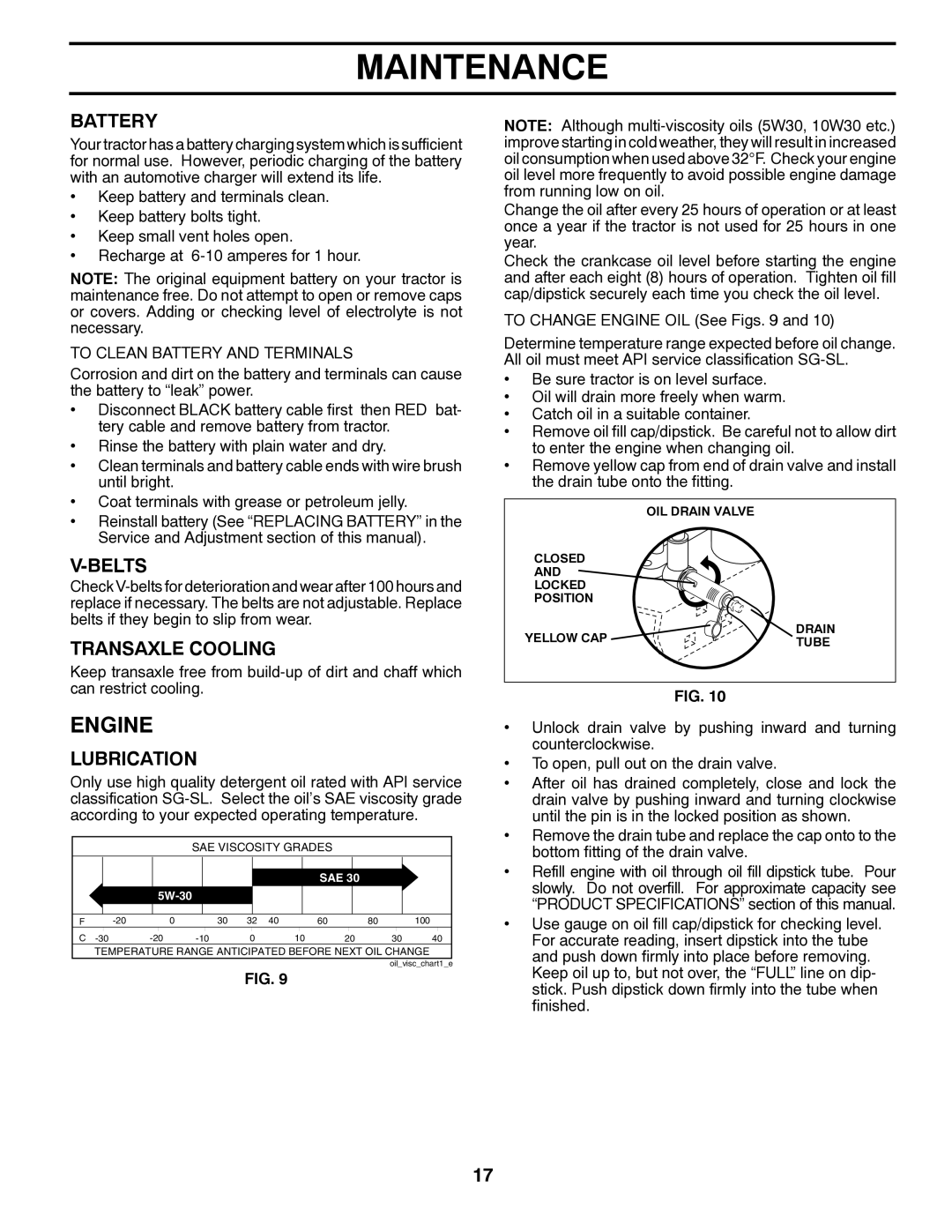 Poulan PO18542LT manual Engine, Battery, Belts, Transaxle Cooling, Lubrication 