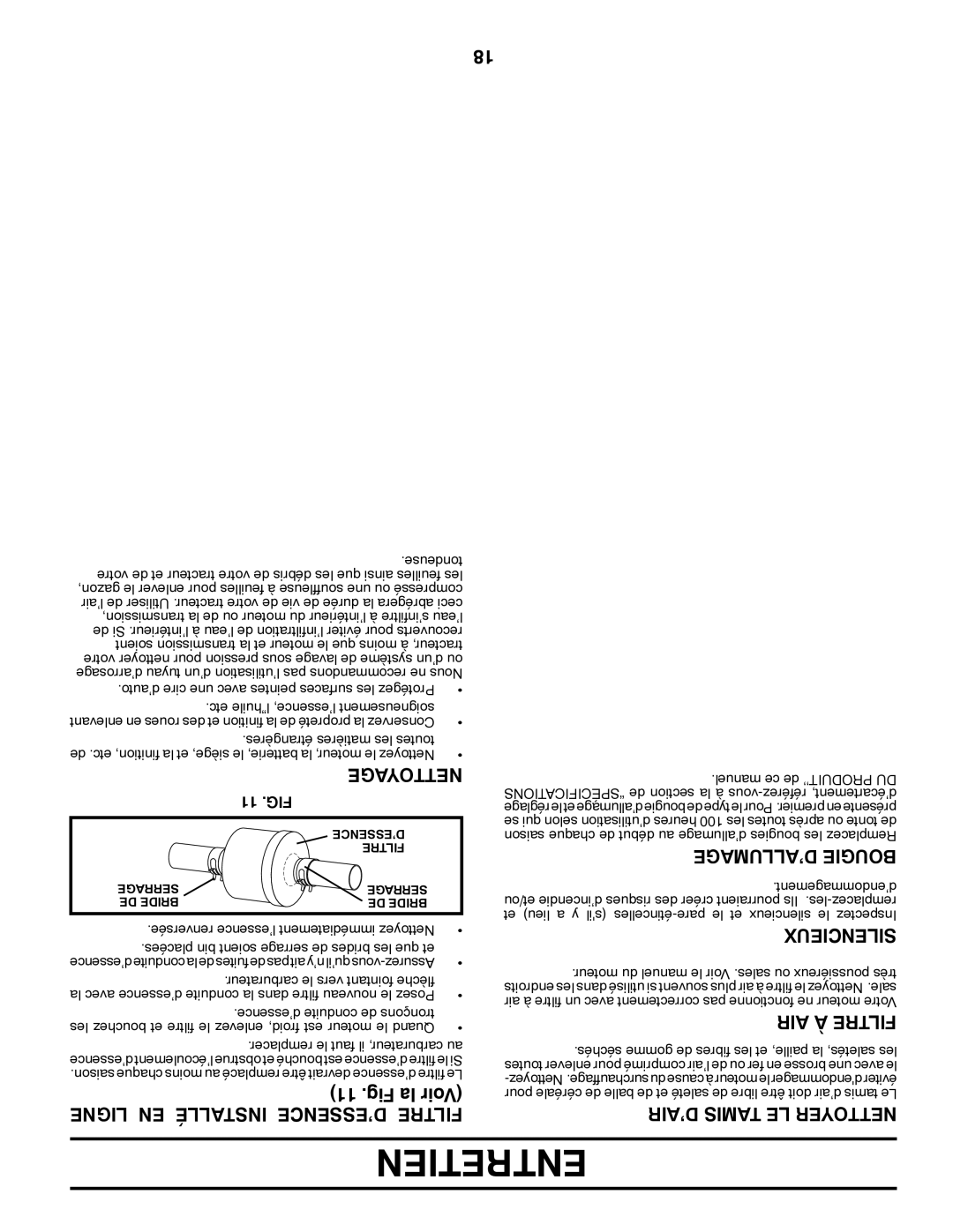 Poulan PO18542LT manual Entretien 