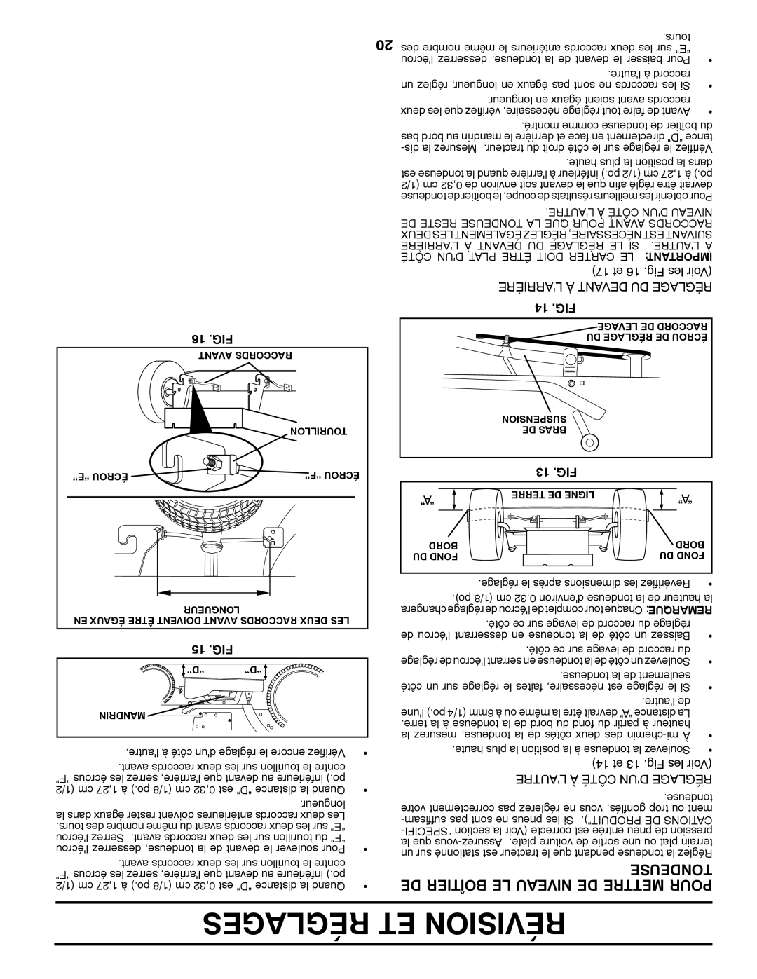 Poulan PO18542LT manual De Boîtier Le Niveau De Mettre Pour, Réglages Et Révision, Sedeuton 