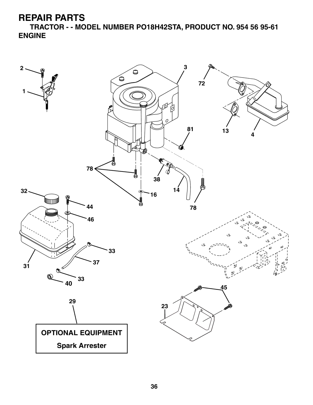 Poulan manual Tractor - Model Number PO18H42STA, Product no 56 Engine 