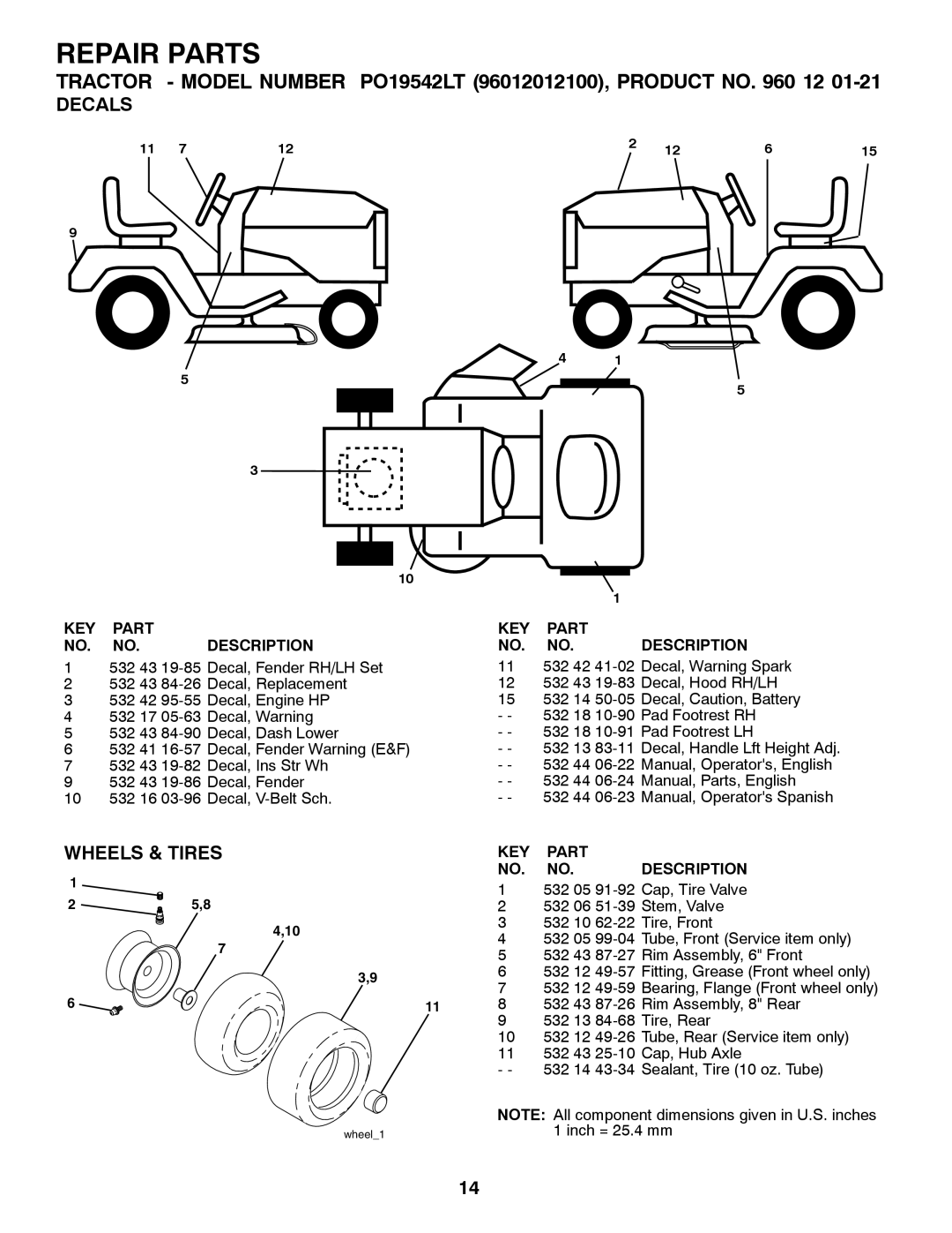 Poulan PO19542LT manual Decals 