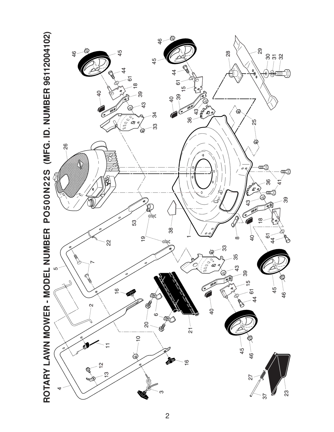 Poulan manual Rotary Lawn Mower Model Number PO500N22S MFG. ID. Number 