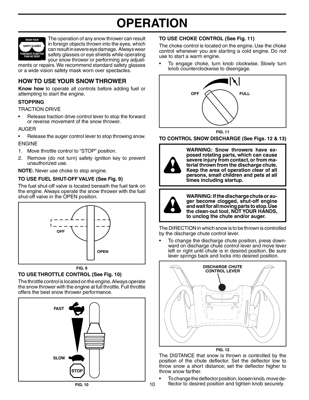 Poulan PO8527ESA owner manual HOW to USE Your Snow Thrower, Stopping 