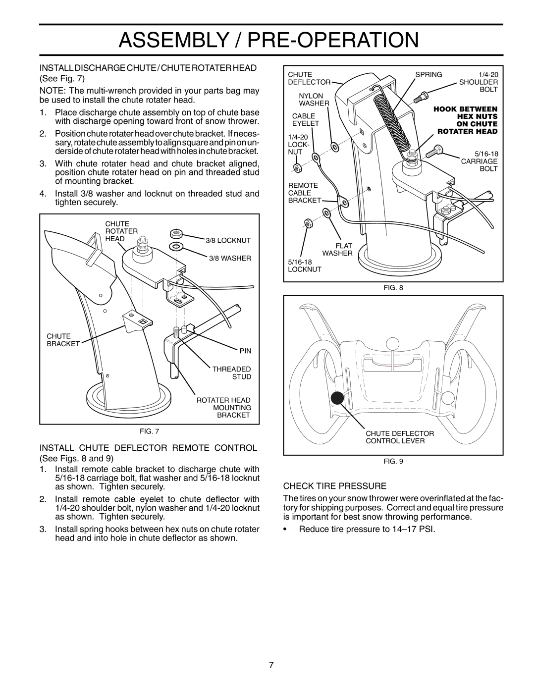 Poulan PO927ES Install Discharge Chute / Chute Rotater Head See Fig, Install Chute Deflector Remote Control See Figs 