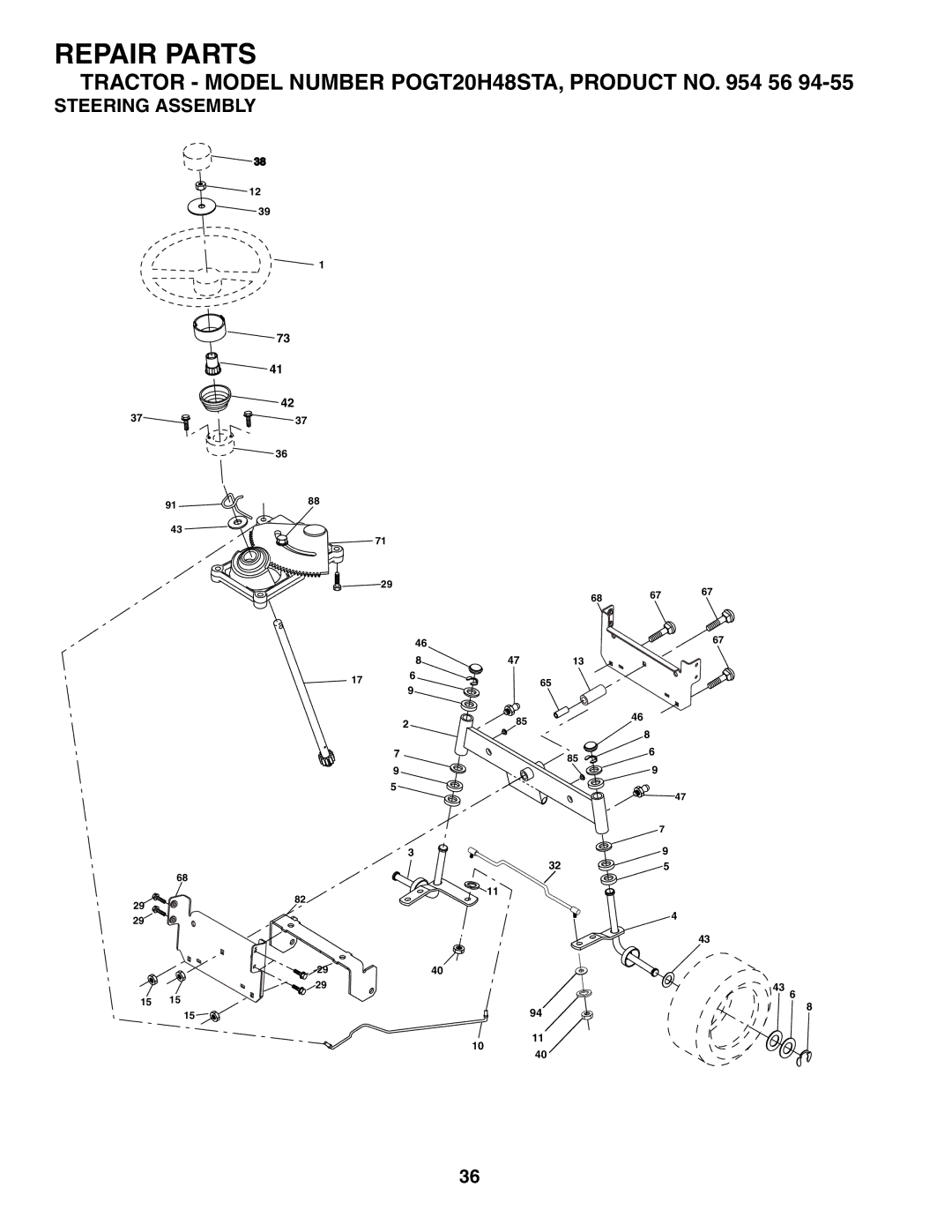 Poulan POGT20H48STA manual Steering Assembly 