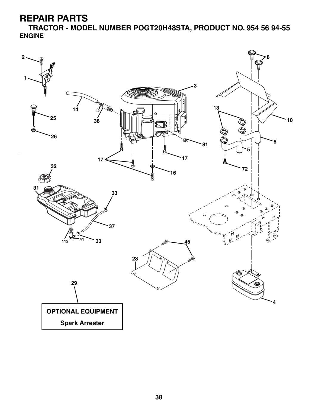 Poulan POGT20H48STA manual Engine 