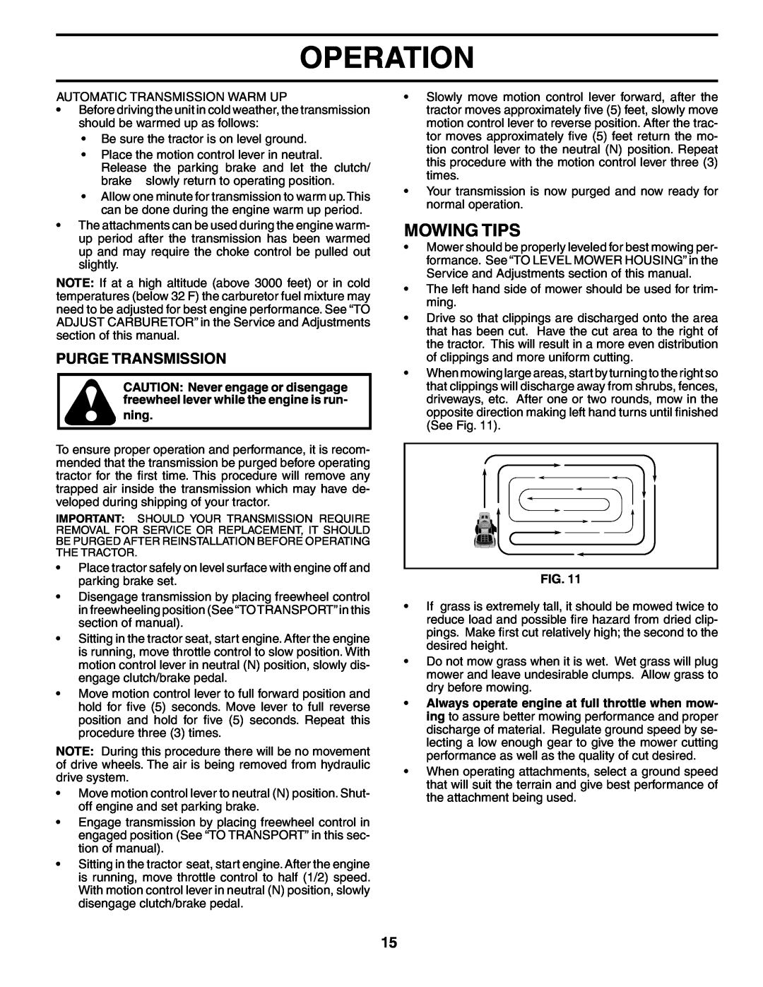 Poulan POGT20H48STA manual Mowing Tips, Purge Transmission, Operation 