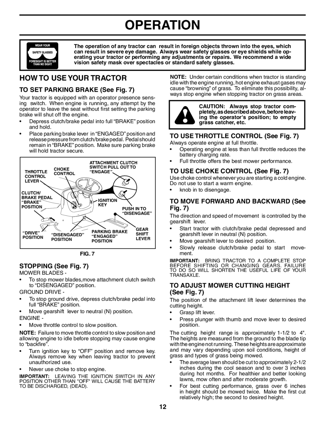 Poulan POGT20T48STA manual HOW to USE Your Tractor 