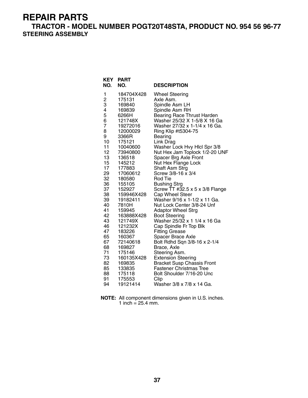 Poulan POGT20T48STA manual Repair Parts 