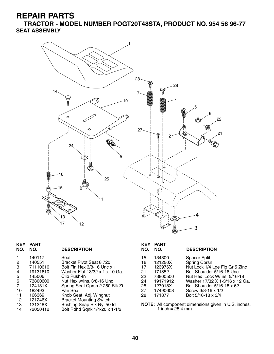 Poulan POGT20T48STA manual Seat Assembly 