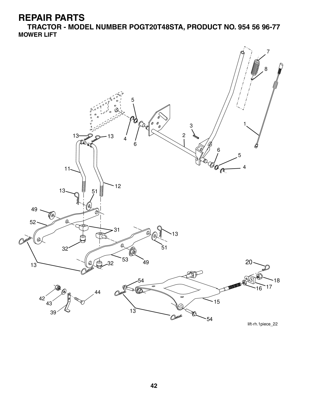 Poulan POGT20T48STA manual Mower Lift 