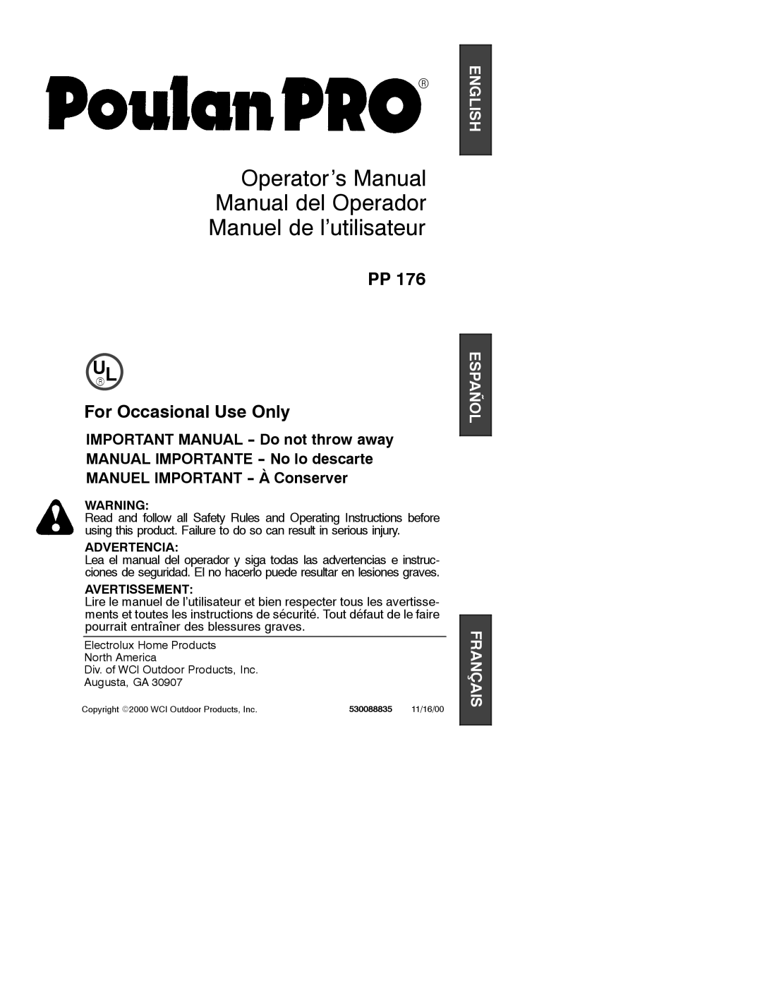 Poulan PP 176 operating instructions Url 