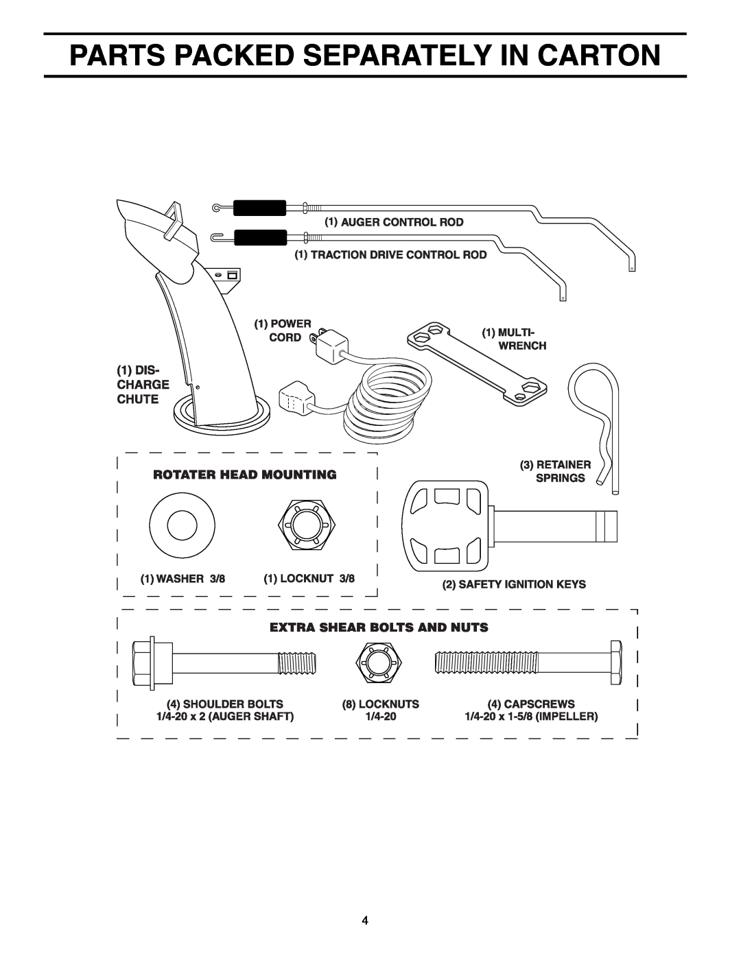 Poulan PP10530ES owner manual Parts Packed Separately In Carton 