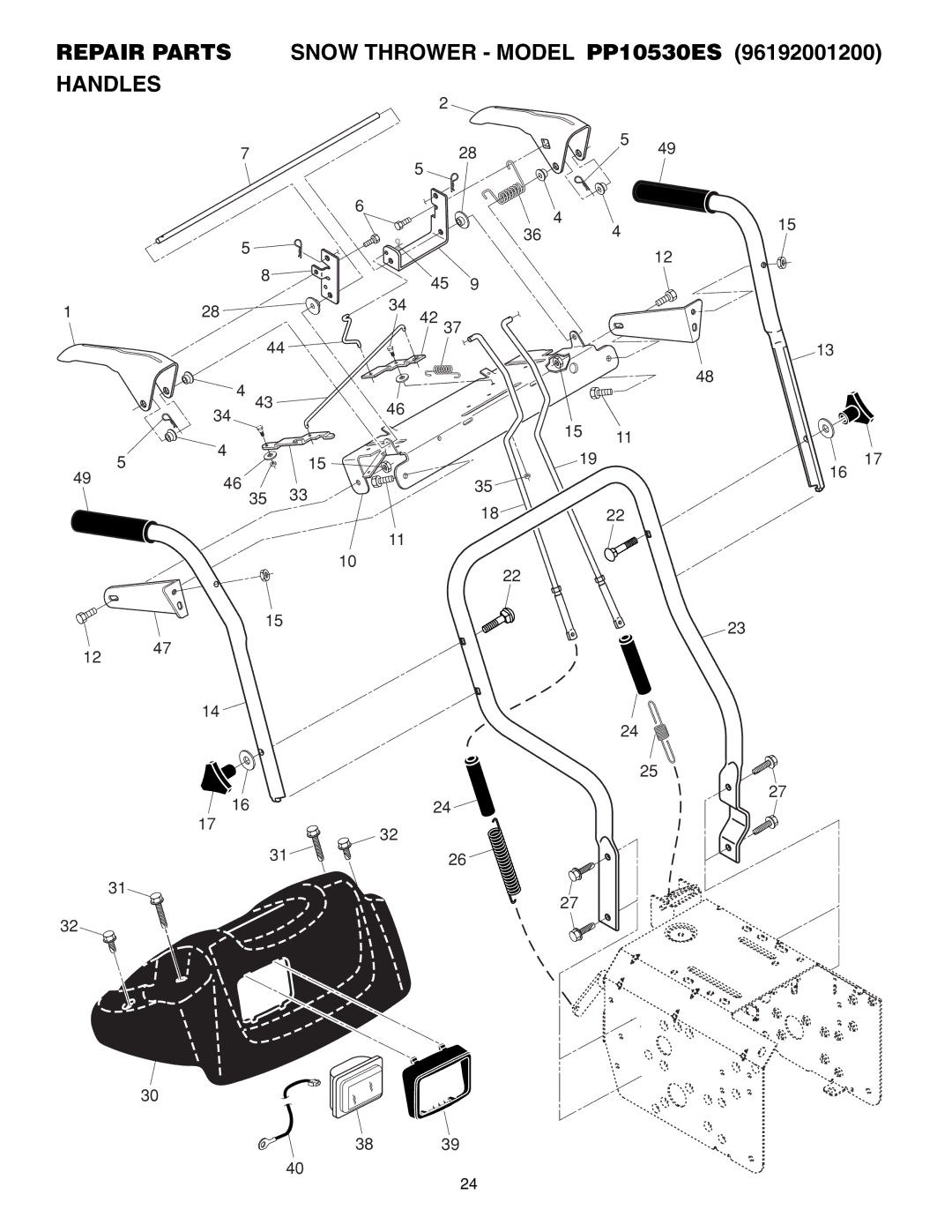 Poulan owner manual Repair Parts Snow Thrower Model PP10530ES Handles 