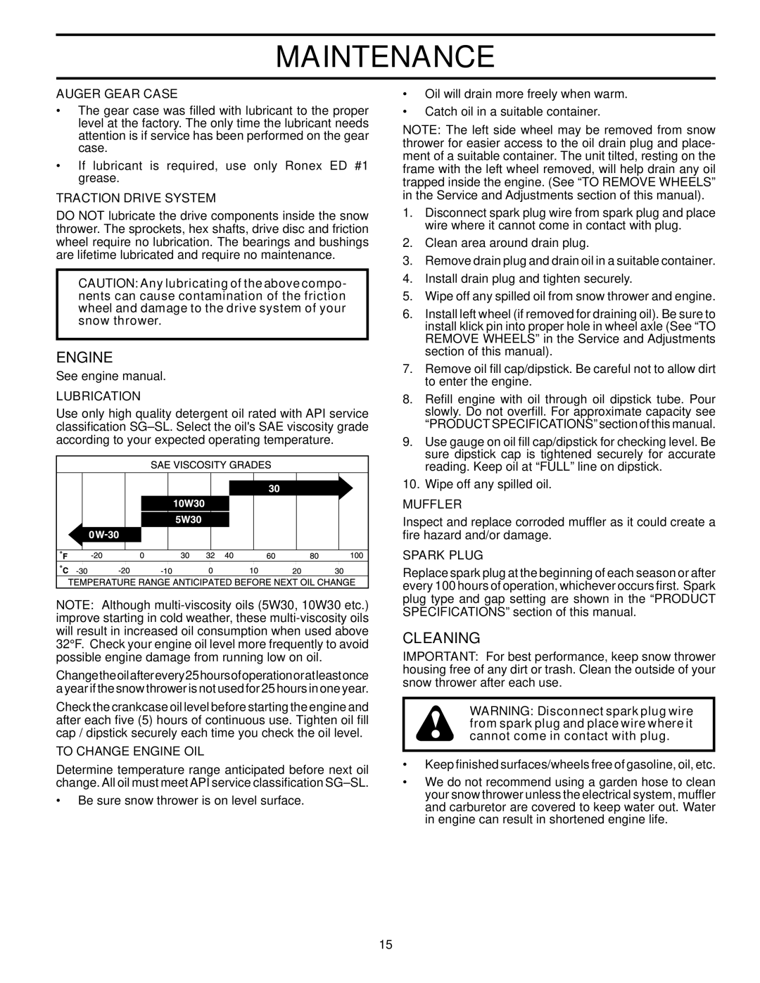 Poulan PP1130ES owner manual Engine, Cleaning 