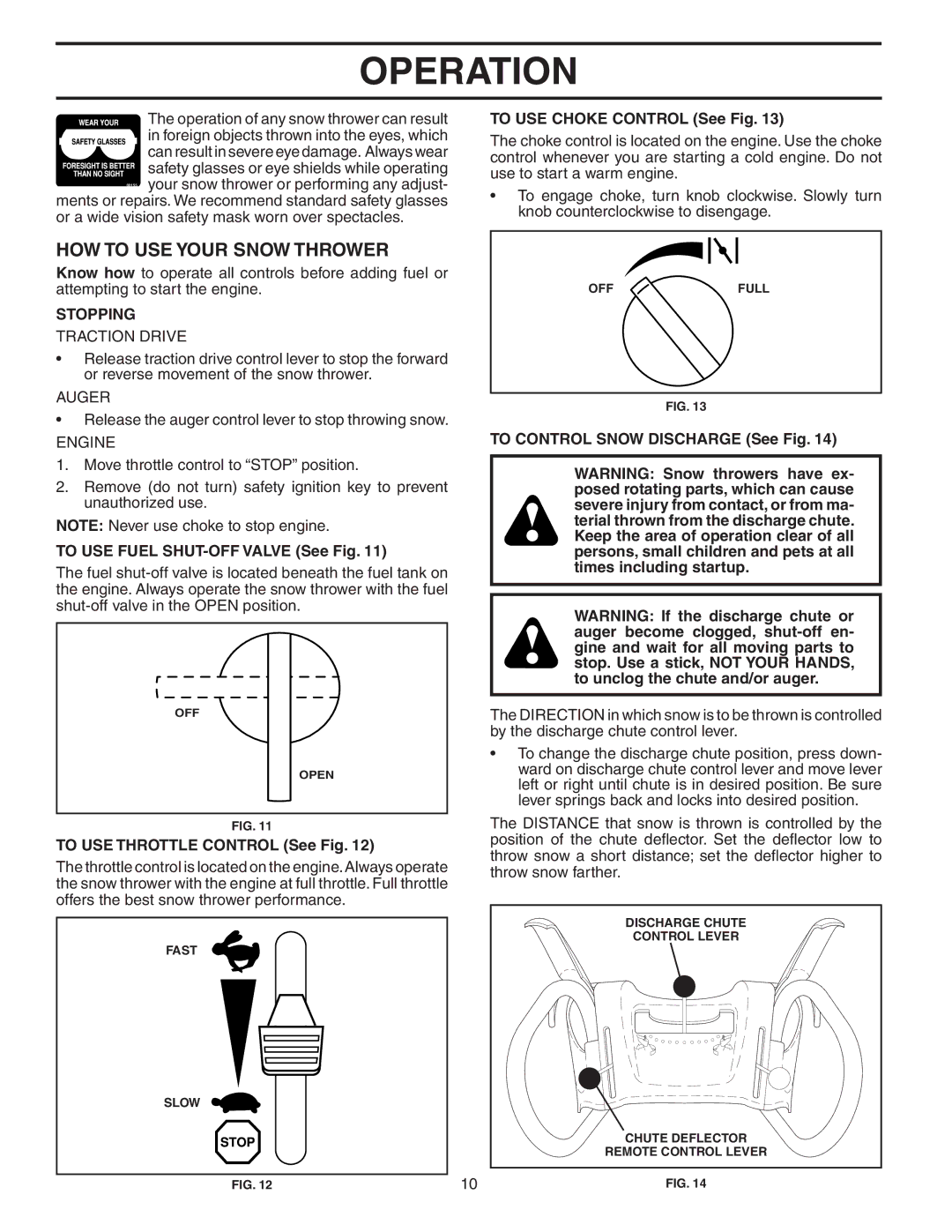 Poulan PP1130ESB owner manual HOW to USE Your Snow Thrower, Stopping 