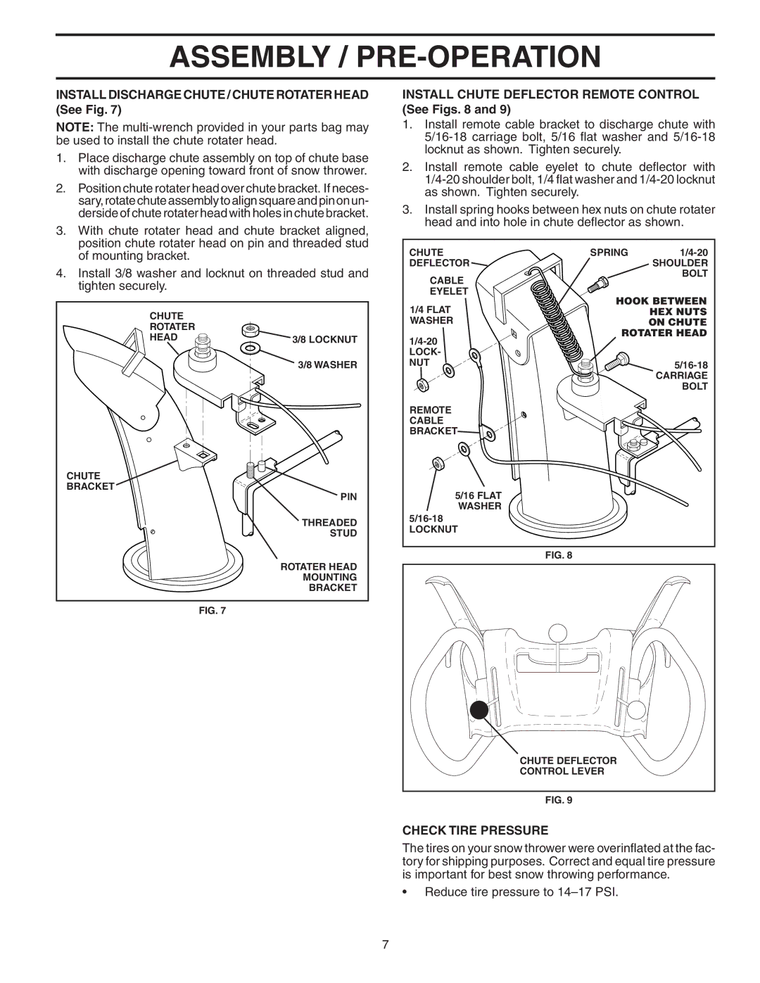 Poulan PP1130ESB Install Discharge Chute / Chute Rotater Head See Fig, Install Chute Deflector Remote Control See Figs 