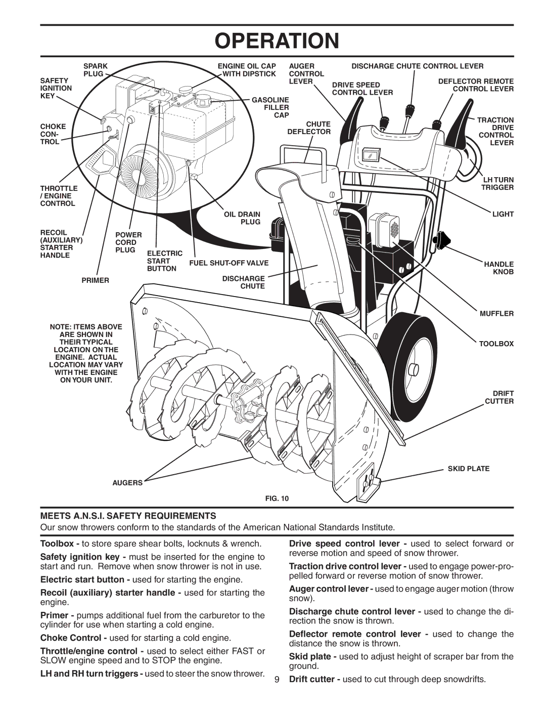 Poulan PP1130ESB Meets A.N.S.I. Safety Requirements, Recoil auxiliary starter handle used for starting the engine 